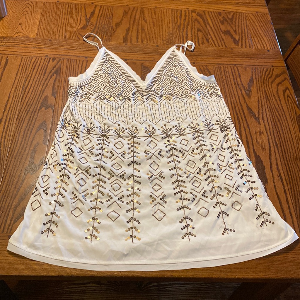 Free People Sexy White Beaded Tank Dress Sz L